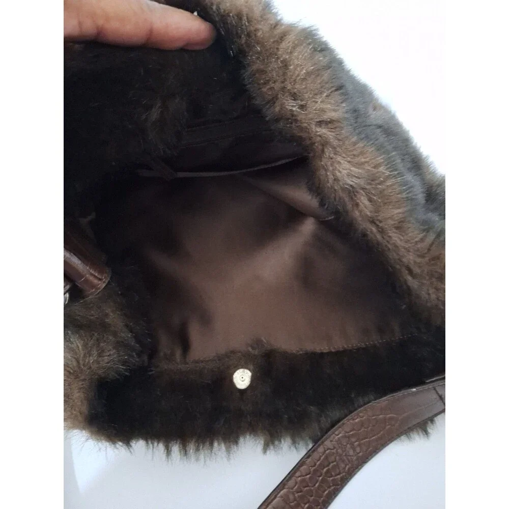 Bath & Body Works Faux Fur Purse Brown Shoulder Bag Oversized Vtg Y2K Style Hobo